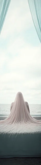 Free aesthetic bookmark featuring a person in a veil looking out